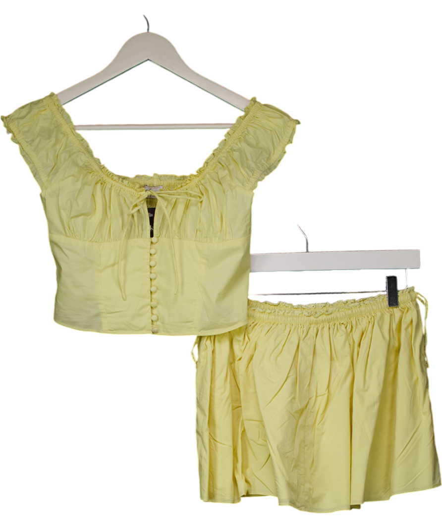 Oh Polly Yellow Faela Ruched Cotton-poplin Corset Top (uk8) And Skirt Set UK 10