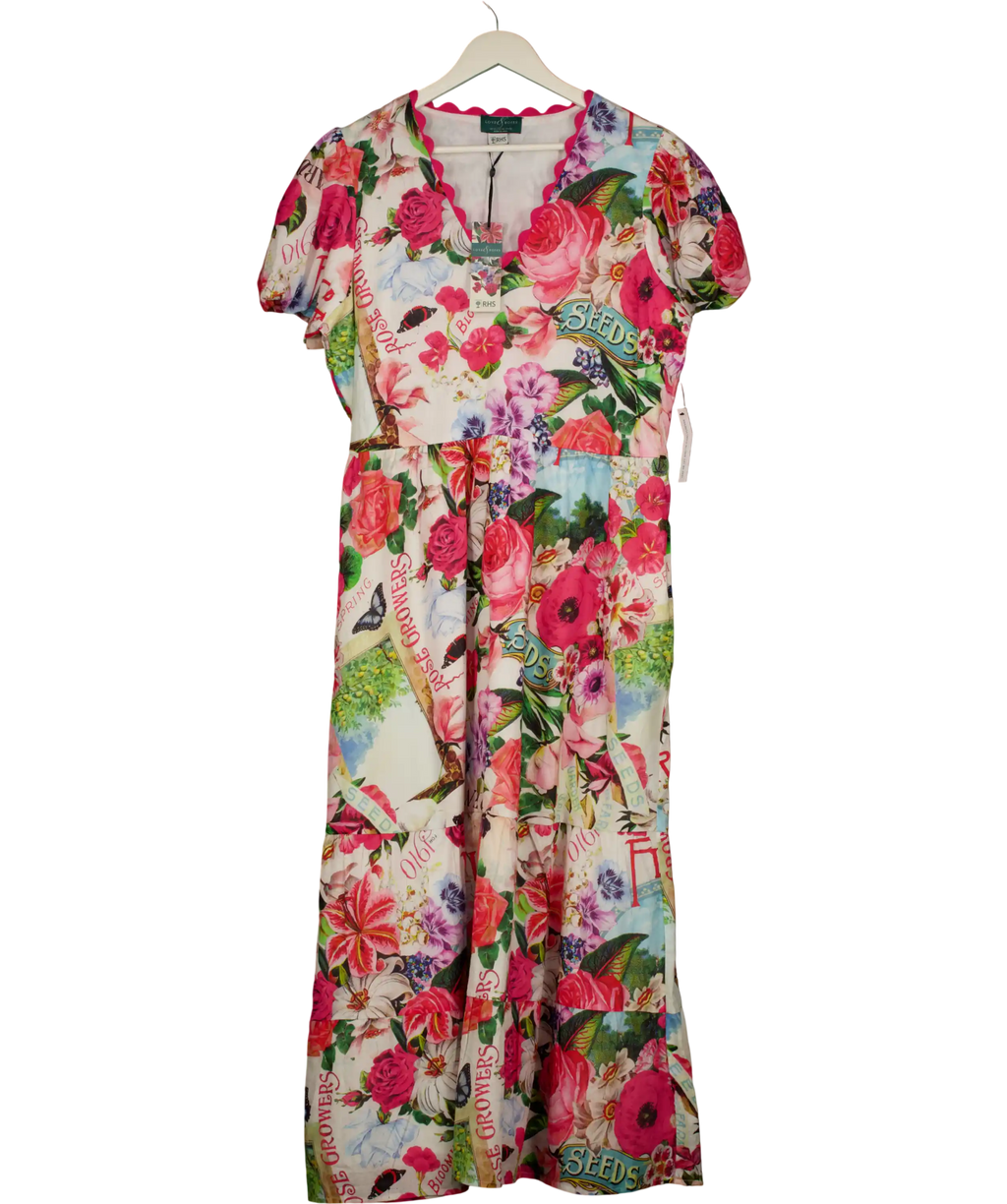 LOVE & ROSES Multicoloured X Rhs Floral Motif Printed Ric Rac V-neck Midi Dress UK 22