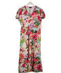 LOVE & ROSES Multicoloured X Rhs Floral Motif Printed Ric Rac V-neck Midi Dress UK 22