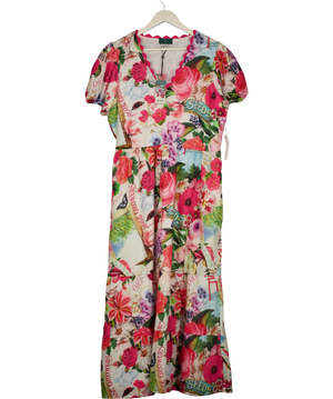 LOVE & ROSES Multicoloured X Rhs Floral Motif Printed Ric Rac V-neck Midi Dress UK 22