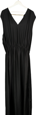 Beliza Black Satin Plunge Maxi Dress Cover Up UK L