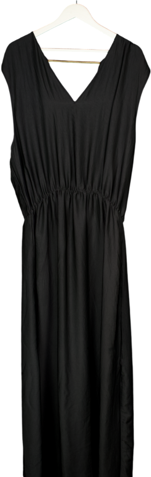 Beliza Black Satin Plunge Maxi Dress Cover Up UK L
