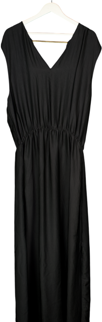Beliza Black Satin Plunge Maxi Dress Cover Up UK L