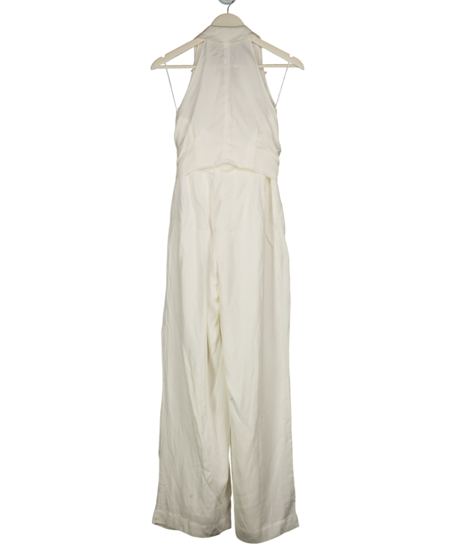 REISS Taya Tie-front Wide-leg Jumpsuit With Linen In Ivory Cream - Petite UK 6