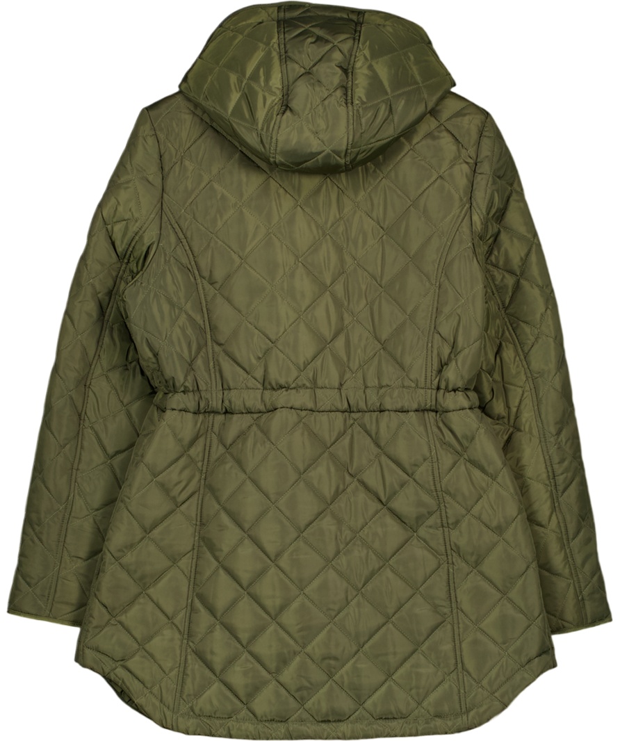 French Connection Green Quilted Drawstring Jacket With Borg Lined Hood UK L