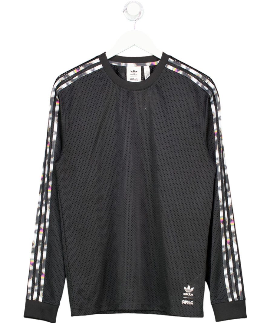 adidas Black Mesh 3-stripes Long Sleeve Tee UK M