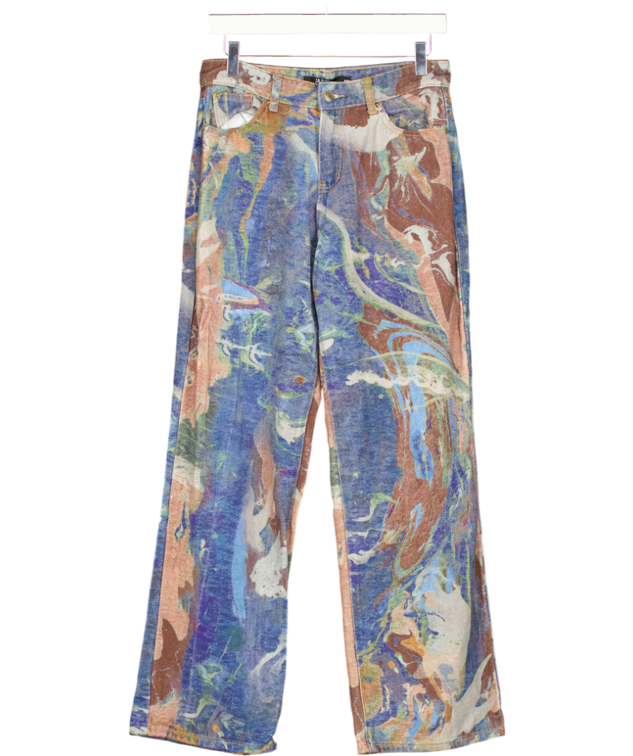 Jaded London Multicoloured Mix Marble Print Slouchy Boyfriend Jeans UK 28