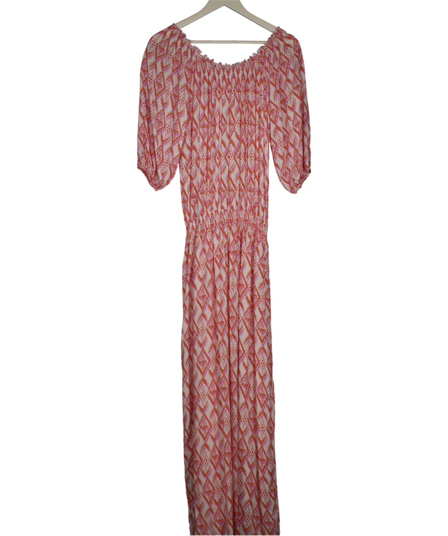 Melissa Odabash White /pink / Orange Shirred Waist Beach Midi Dress One Size