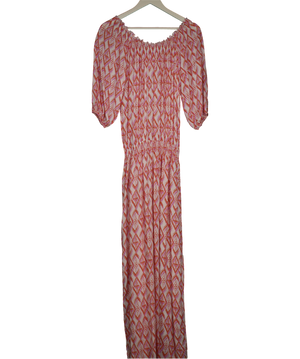 Melissa Odabash White /pink / Orange Shirred Waist Beach Midi Dress One Size