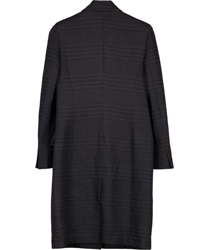 PAUL SMITH Navy / Black Virgin Wool & Cotton Blend Tweed Tailored Coat It40 UK 8
