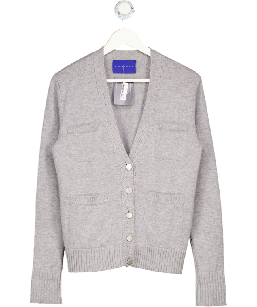 WINSER LONDON Grey Wool & Cashmere Blend V-neck Cardigan. UK S