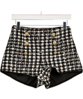NADINE MERABI Black / Ivory Tweed Eve Check Micro Shorts UK 8