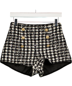 NADINE MERABI Black / Ivory Tweed Eve Check Micro Shorts UK 8