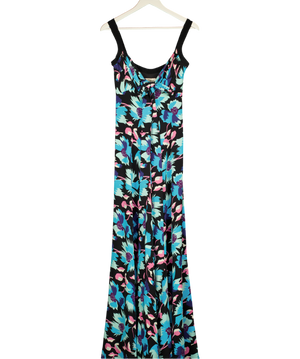 TEMPERLEY LONDON Black / Blue Floral Silk Maxi Dress UK 8