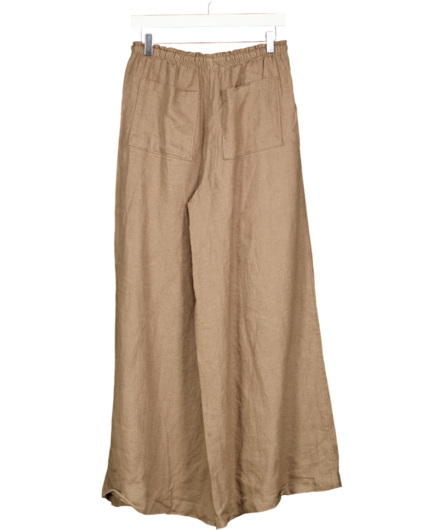 M&S Beige Pure Linen Wide Leg Palazzo Trousers UK 10