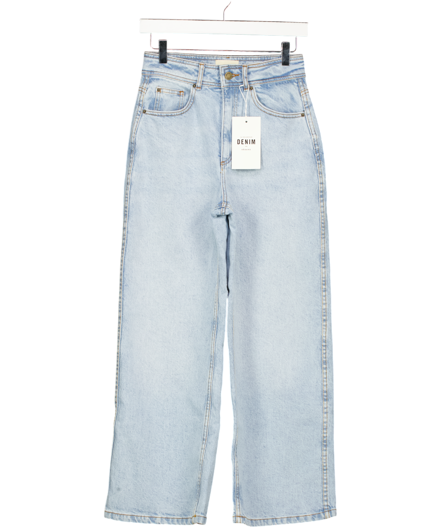 Sezane Bleach Blue High Rise Flare Le Crop Jeans UK 8