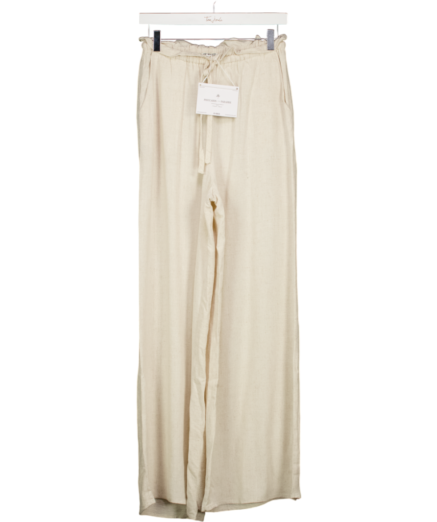 4th Reckless Tulum Beige Linen Drawstring Waist Trouser UK 8