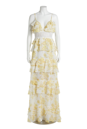True Decadence Watercolour-Floral Sophia Dress Yellow UK 12