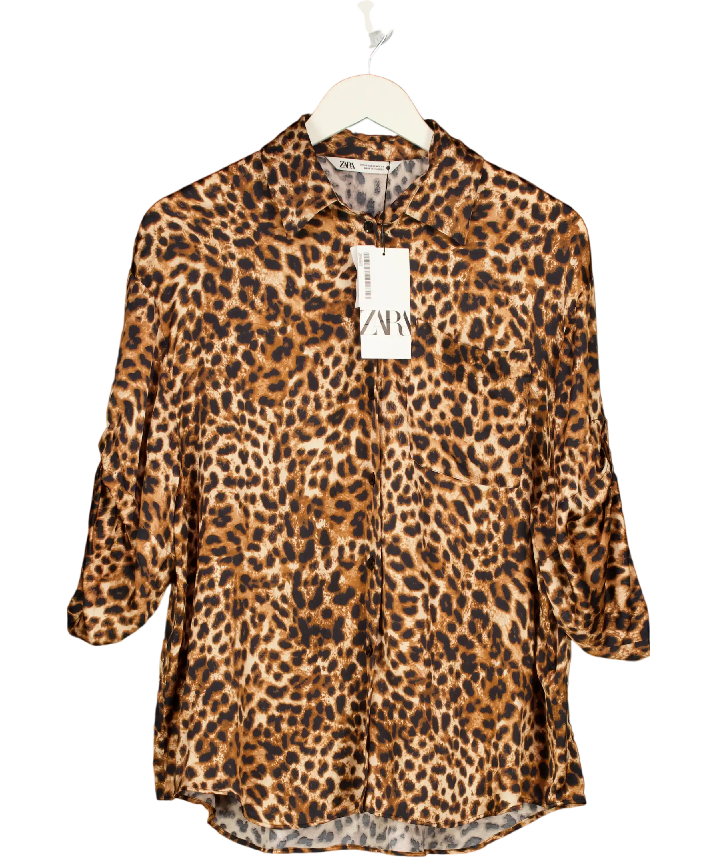 ZARA Brown Leopard Print Oversize Satin Shirt UK XS