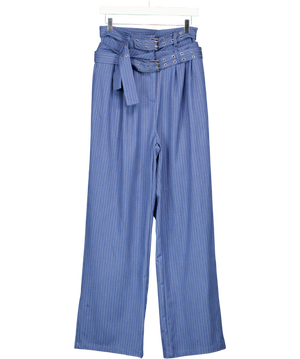 GHOSPELL Blue Bettie Tailored Pinstripe Double Buckle Wide Leg Trousers UK M