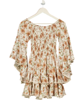JAASE Cream / Brown Floral Tiered Mini Dress UK XS