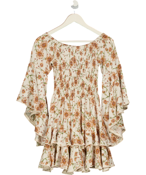 JAASE Cream / Brown Floral Tiered Mini Dress UK XS