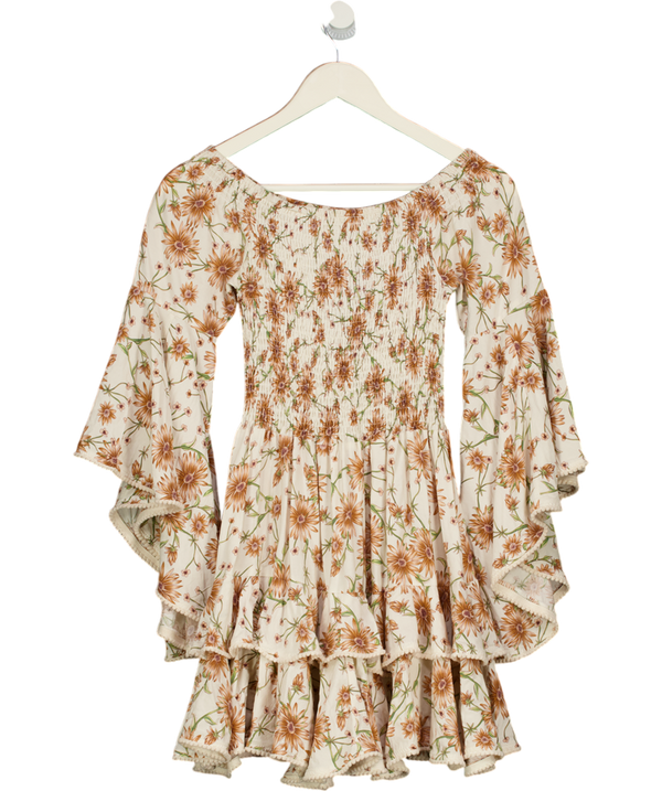JAASE Cream / Brown Floral Tiered Mini Dress UK XS