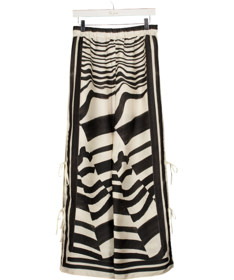 ZARA Cream / Black Satin Graphic Print Tie Side Trousers UK S