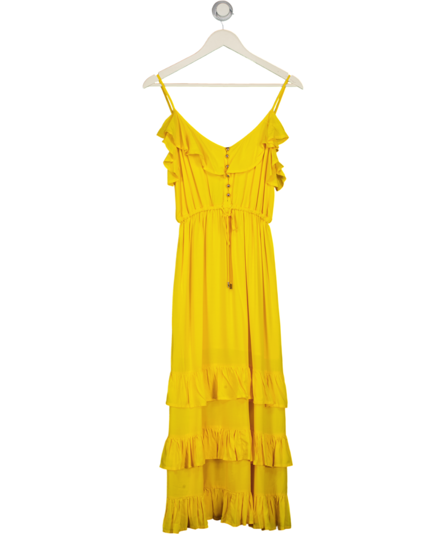 MELISSA ODABASH Bethan Yellow Frill Detail Midi Dress UK XS