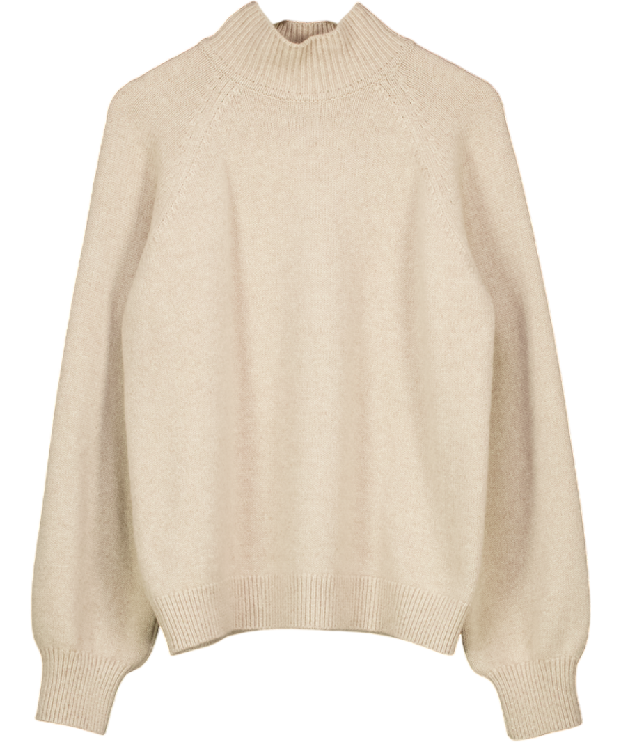 EMELLO Beige Luxury Merino / Cashmere Blend Turtleneck Jumper UK 10
