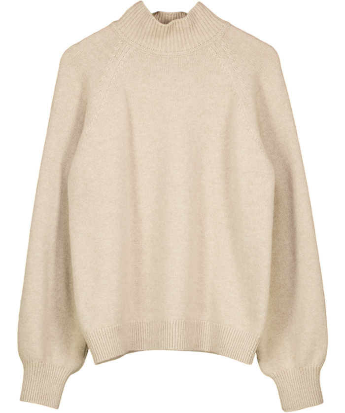 EMELLO Beige Luxury Merino / Cashmere Blend Turtleneck Jumper UK 10