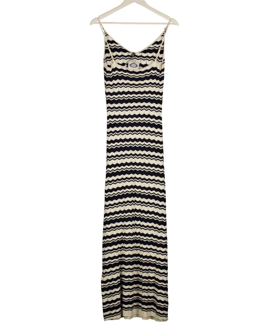 HOLLAND COOPER Cindy Crochet Maxi Dress Ecru & Navy Blue Stripe UK S