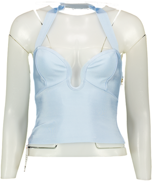 ASOS Design Bandage Scoop Detail Halter Neck Top In Baby Blue UK 10
