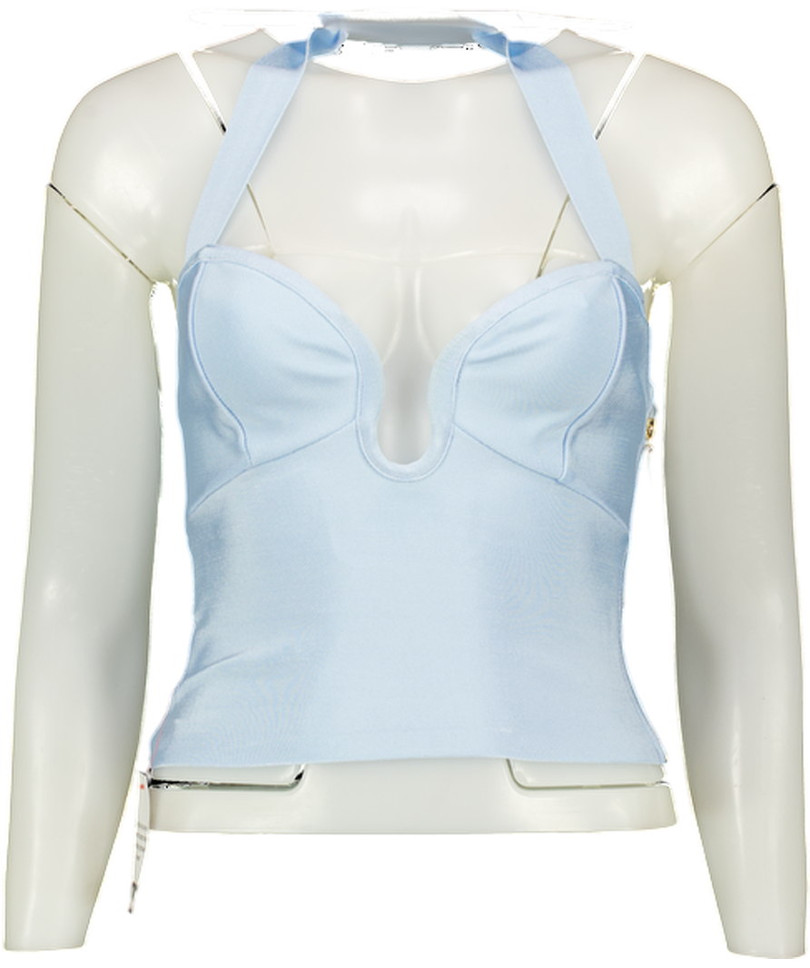 ASOS Design Bandage Scoop Detail Halter Neck Top In Baby Blue UK 10