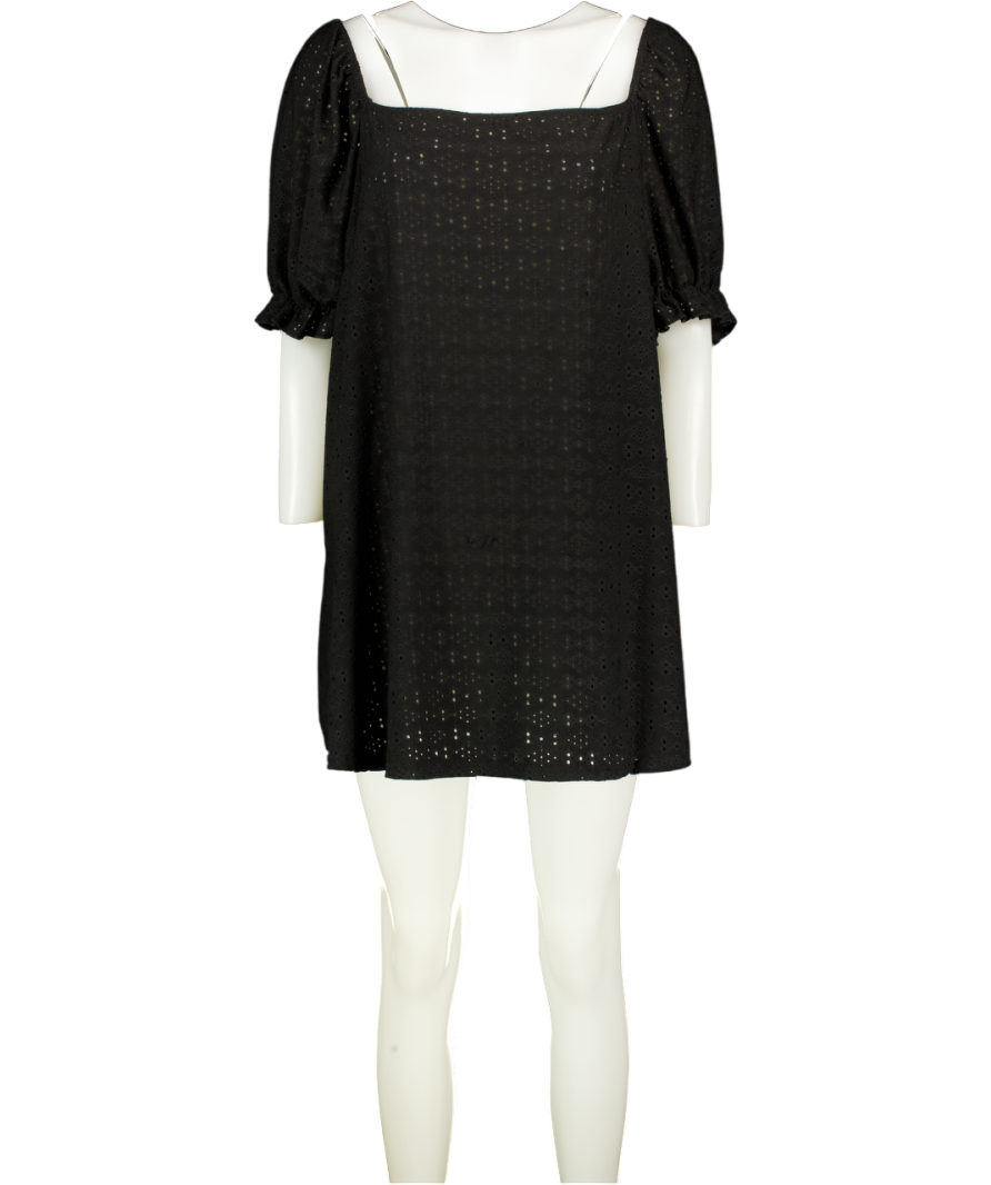 LIMITED COLLECTION Black Puff Sleeve Broderie Mini Dress UK 28