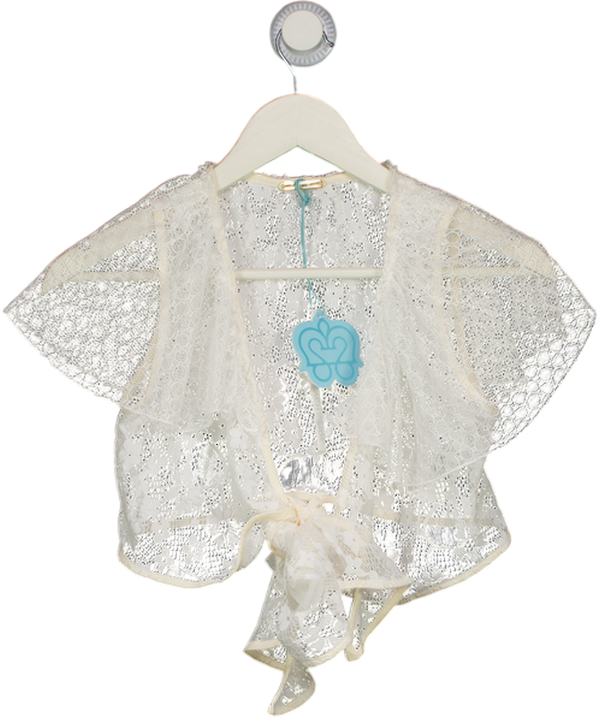 MY BEACHY SIDE White Lace Tie Front Lotus Top UK S