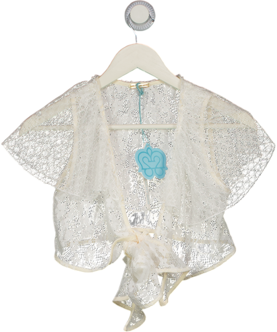 MY BEACHY SIDE White Lace Tie Front Lotus Top UK S