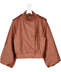 AQUI Brown Bomber Jacket In Grained Faux Leather UK S
