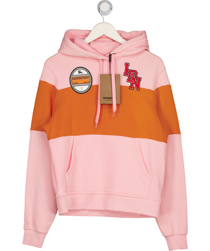 BURBERRY Candy Pink  / Orange Oversize Panelled Logo Graphic Hoodie UK XS