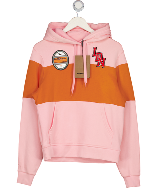 BURBERRY Candy Pink / Orange Oversize Panelled Logo Graphic Hoodie