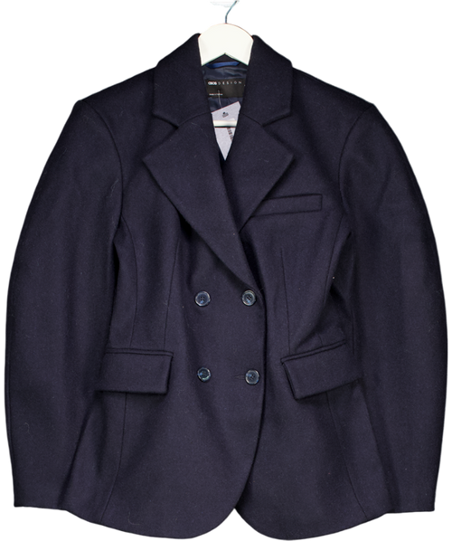 ASOS Blue Tailored Wool Rich Cocoon Sleeve Cinched Waist Blazer In Navy UK 8