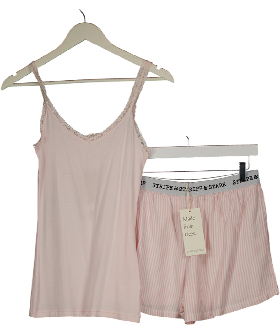 Stripe & Stare Pink Soft Brushed Woven Shorts And Cami Set UK S