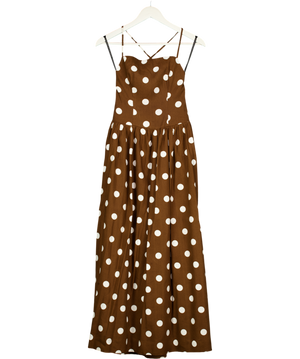 MAJORELLE Brown Dot Linen Blend Maxi Dress UK XXS