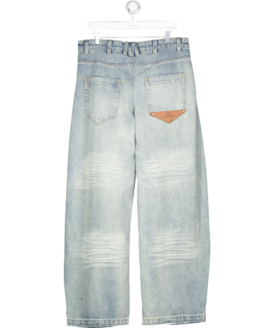 EME STUDIOS Washed Blue Patch Detail Baggy Jeans W32