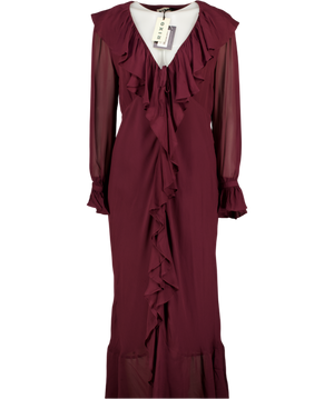 RIXO Burgundy Red Gracye Georgette Dress UK 12
