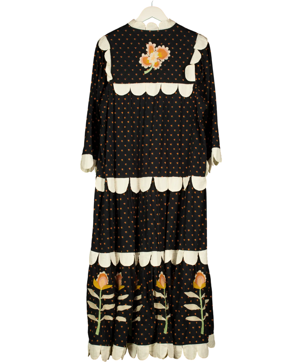 Stella Nova Loan Mae Black Floral Scallop Midi Dress Fr36 UK 8