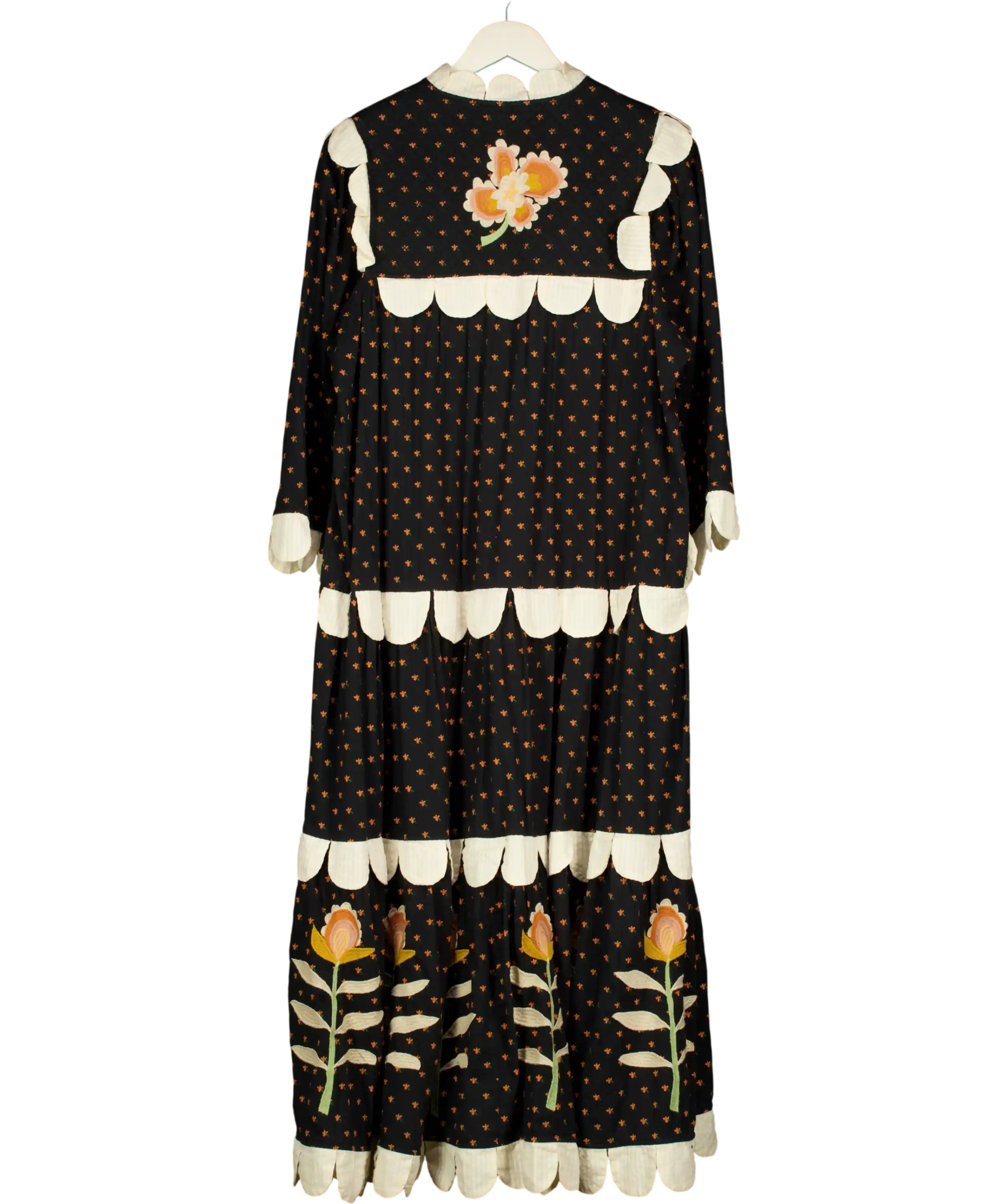 Stella Nova Loan Mae Black Floral Scallop Midi Dress Fr36 UK 8