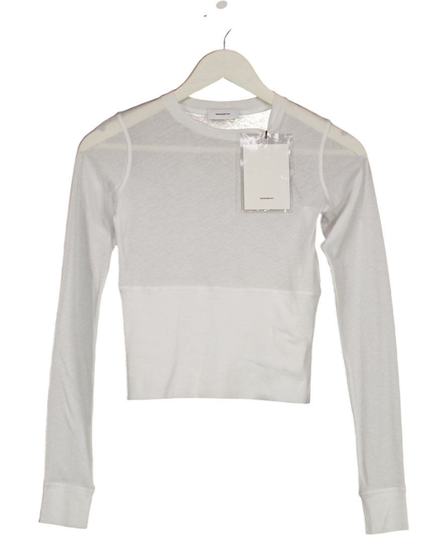 WARDROBE NYC White Fitted Long Sleeve Crop TOP  UK XS