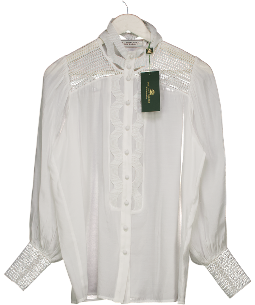 Holland Cooper White Ivory Featherton Lace Shirt UK 8