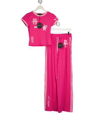White Fox Pink All Star Season Baby Tee And Track Pants Set UK S
